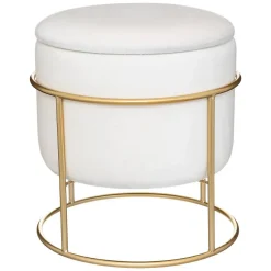 Pouf coffre de rangement Eliane - velours et métal - ivoire - Atmosphera