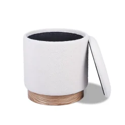 Pouf coffre JULIETTE tissu bouclette blanc