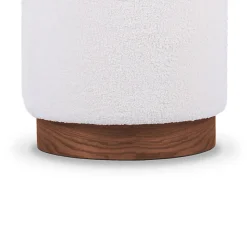 Pouf coffre JULIETTE tissu bouclette blanc & base bois foncé
