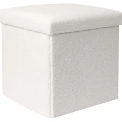 Pouf coffre pliable en bouclette blanc