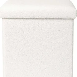 Pouf coffre pliable en bouclette blanc