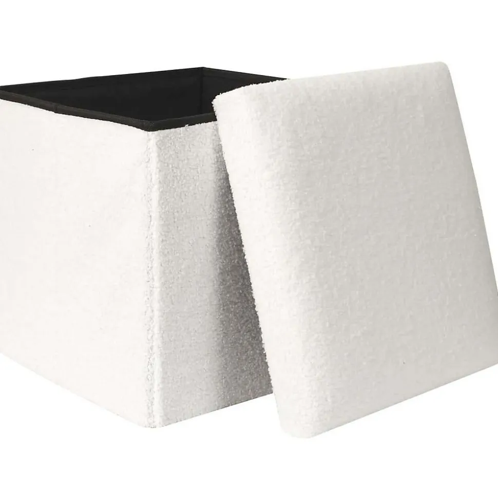 Pouf coffre pliable en bouclette blanc