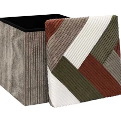 Pouf coffre pliable patchwork côtelé Scott