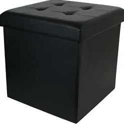 Pouf coffre pliable PU assise capitonnée