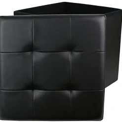 Pouf coffre pliable PU assise capitonnée