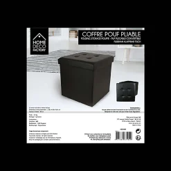 Pouf coffre pliable PU assise capitonnée