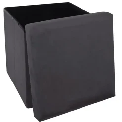 Pouf coffre pliable velours Tess - L. 38 x H. 38 cm