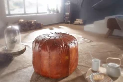 pouf cuir véritable 52x40x52cm pouf tabouret rembourré tabouret rond Orient FineBuy