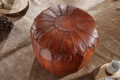 pouf cuir véritable 52x40x52cm pouf tabouret rembourré tabouret rond Orient FineBuy