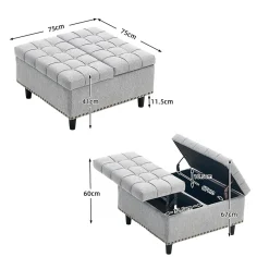 Pouf de Rangement - Banc Coffre Carré avec Grande Capacité de Stockage et Assise Confortable en Tissu, 75x75x41 cm - Gris