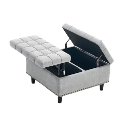 Pouf de Rangement - Banc Coffre Carré avec Grande Capacité de Stockage et Assise Confortable en Tissu, 75x75x41 cm - Gris