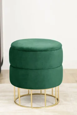Pouf de Rangement avec Couvercle matelassé AKORD ELZA velour colour Vert Bouteille hauteur 42 cm