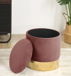 Pouf de Rangement avec Couvercle AKORD GOLDEN velour colour Rose hauteur 40 cm