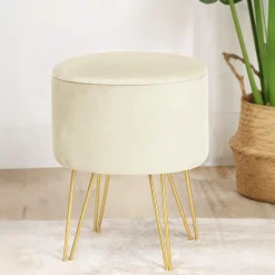 Pouf de Rangement avec Couvercle AKORD LILI velour colour Cachemire hauteur 45 cm