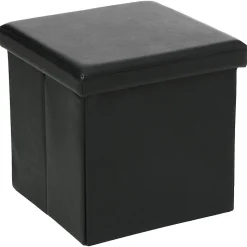 Pouf de rangement carré pliant en similicuir