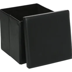 Pouf de rangement carré pliant en similicuir