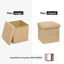 Pouf de rangement Mix 'n' Modul en toile de jute 31x31cm - Beige- 5five