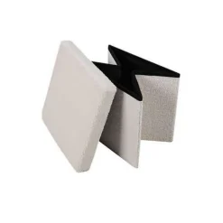 Pouf de rangement pliable Kube revêtement bouclette - Blanc crème