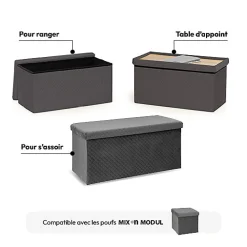 Pouf double pliant Velours gris Mix N' Modul - 5Five
