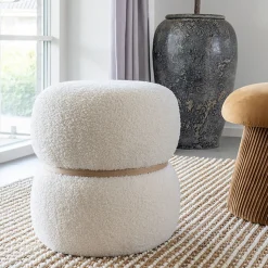 Pouf en peluche Milford - Confort et style, blanc, Diam.38x41 cm