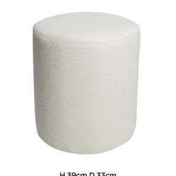 Pouf en tissu bouclette blanc écru Ø33 x H.39cm JBY Creation