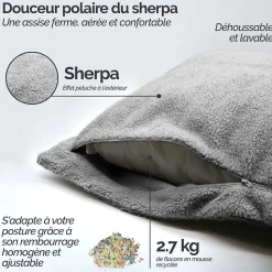 Pouf, fauteuil d'intérieur déhoussable - 90 x 140 cm - Sherpa - Gris clair - Vivezen