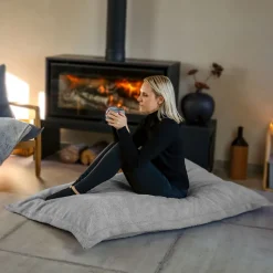 Pouf, fauteuil d'intérieur déhoussable - 90 x 140 cm - Sherpa - Gris clair - Vivezen
