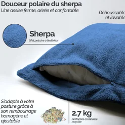 Pouf, fauteuil d'intérieur déhoussable - 90 x 140 cm - Sherpa - Bleu marine - Vivezen