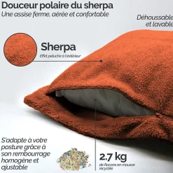Pouf, fauteuil d'intérieur déhoussable - 90 x 140 cm - Sherpa - Terracotta - Vivezen
