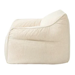 Pouf fauteuil velours côtelé BANANAIR 100x110 cm blanc cassé