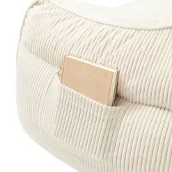 Pouf fauteuil velours côtelé BANANAIR 100x110 cm blanc cassé