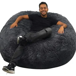Pouf géant déhoussable fausse fourrure BANANAIR 140 cm gris