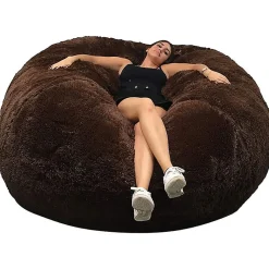 Pouf géant déhoussable fausse fourrure BANANAIR 160 cm chocolat