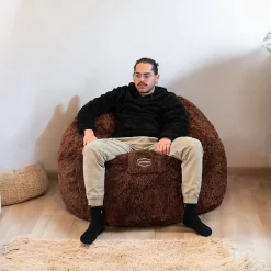 Pouf géant déhoussable fausse fourrure BANANAIR 120 cm chocolat