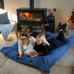 Pouf géant XXL, fauteuil d'intérieur déhoussable - 150 x 180 cm - Sherpa - Bleu marine - Vivezen