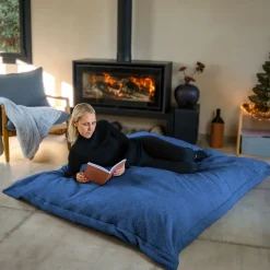 Pouf géant XXL, fauteuil d'intérieur déhoussable - 150 x 180 cm - Sherpa - Bleu marine - Vivezen