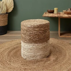 Pouf jonc de mer blue lagoon - Naturel et blanchi