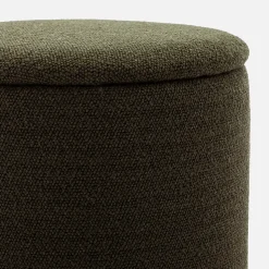 Pouf kaki foncé en tissu avec rangement pour coussins ou plaids
