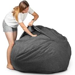 Pouf lit convertible 2en1 déhoussable en velours côtelé gris foncé