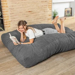 Pouf lit convertible 2en1 déhoussable en velours côtelé gris foncé