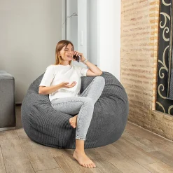 Pouf lit convertible 2en1 déhoussable en velours côtelé gris foncé
