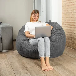 Pouf lit convertible 2en1 déhoussable en velours côtelé gris foncé