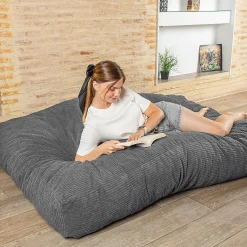 Pouf lit convertible 2en1 déhoussable en velours côtelé gris foncé