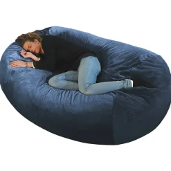 Pouf long géant déhoussable fausse fourrure bleu 160 cm