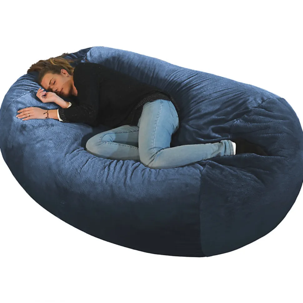 Pouf long géant déhoussable fausse fourrure bleu 160 cm