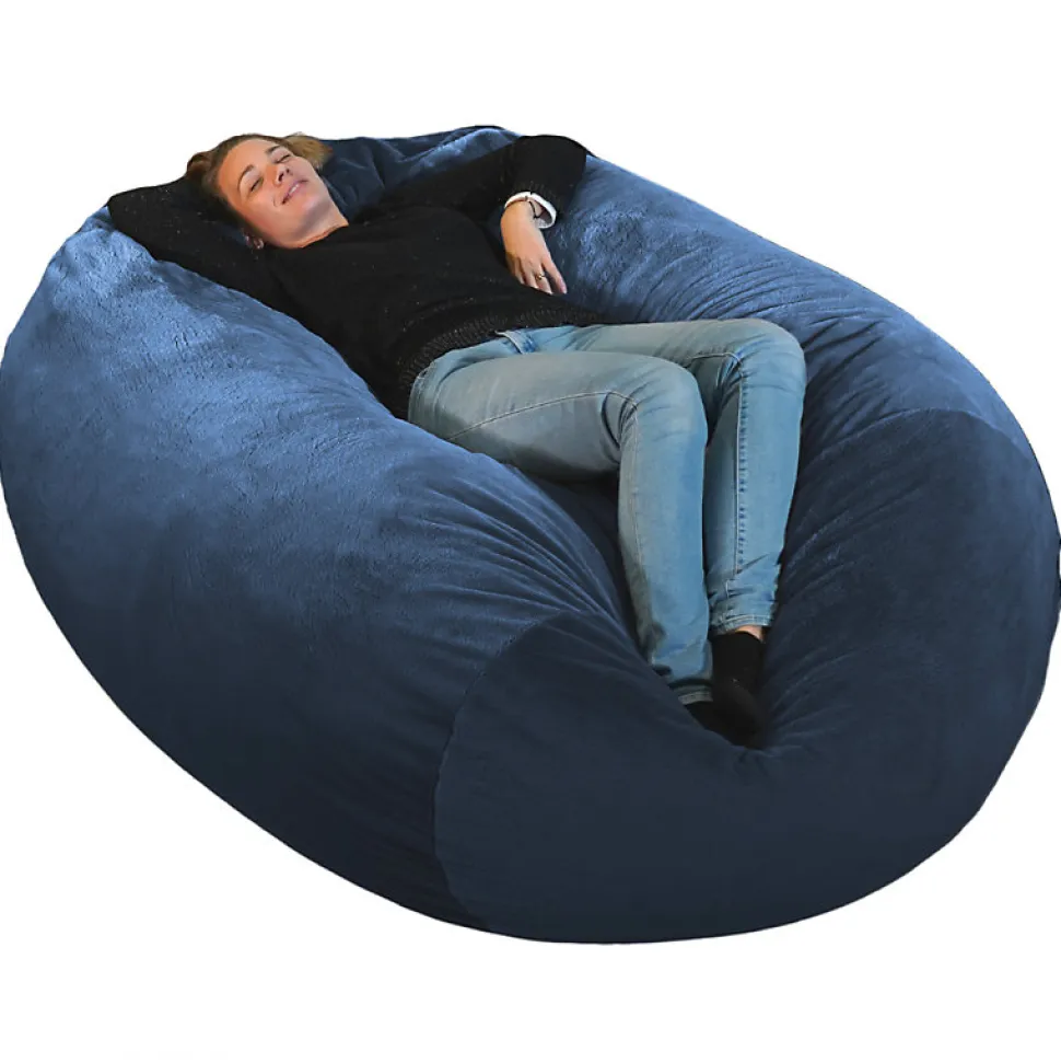 Pouf long géant déhoussable fausse fourrure bleu 160 cm