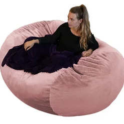 Pouf long géant déhoussable fausse fourrure rose 160 cm