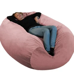 Pouf long géant déhoussable fausse fourrure rose 160 cm