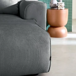 Pouf. module pour canapé. repose-pieds pour canapé 3 places en velours côtelé gris foncé. L 102 x P 70 x H 41cm - Wallas