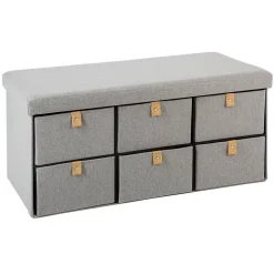 Pouf pliant double Suède gris à tiroirs - Atmosphera